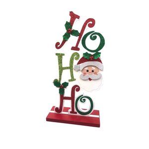 HO HO HO" WOODEN CHRISTMAS TABLETOP CENTERPIECE DECORE 13" X 7"